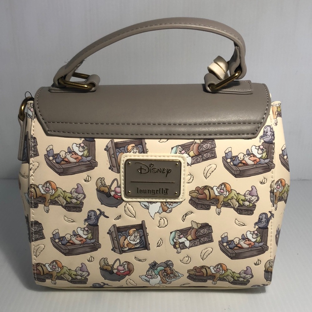 Loungefly Disney Snow White & Seven Dwarfs Print Cream and Brown Crossbody Bag
